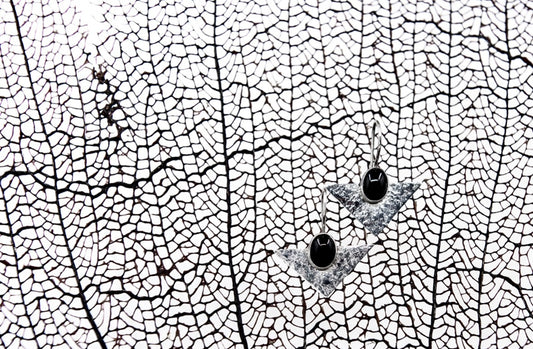 Black Onyx Triangle Earrings