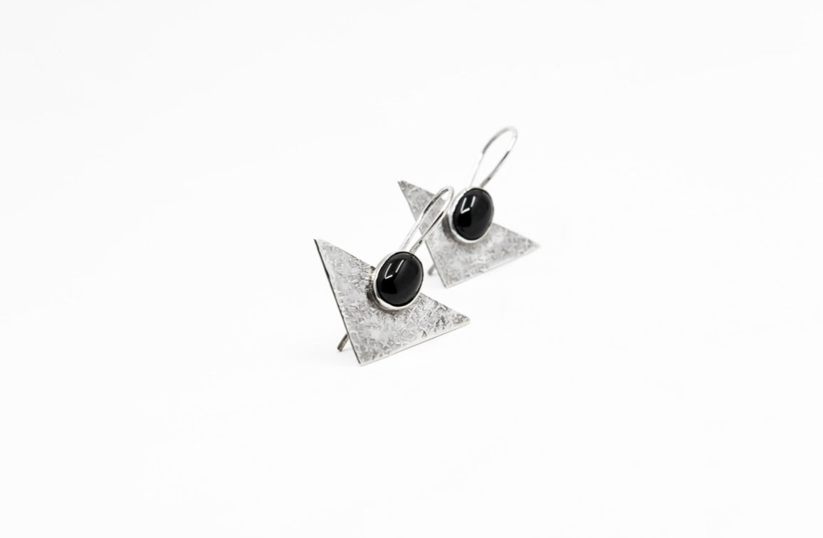 Black Onyx Triangle Earrings